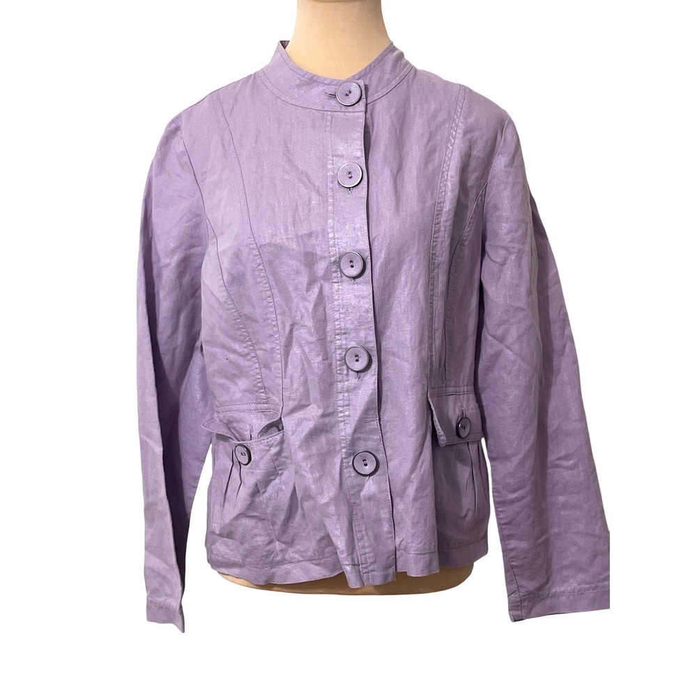 Chicos Linen Cotton Blend‎ Blazer Jacket Lavender  Collarless Women Size 1